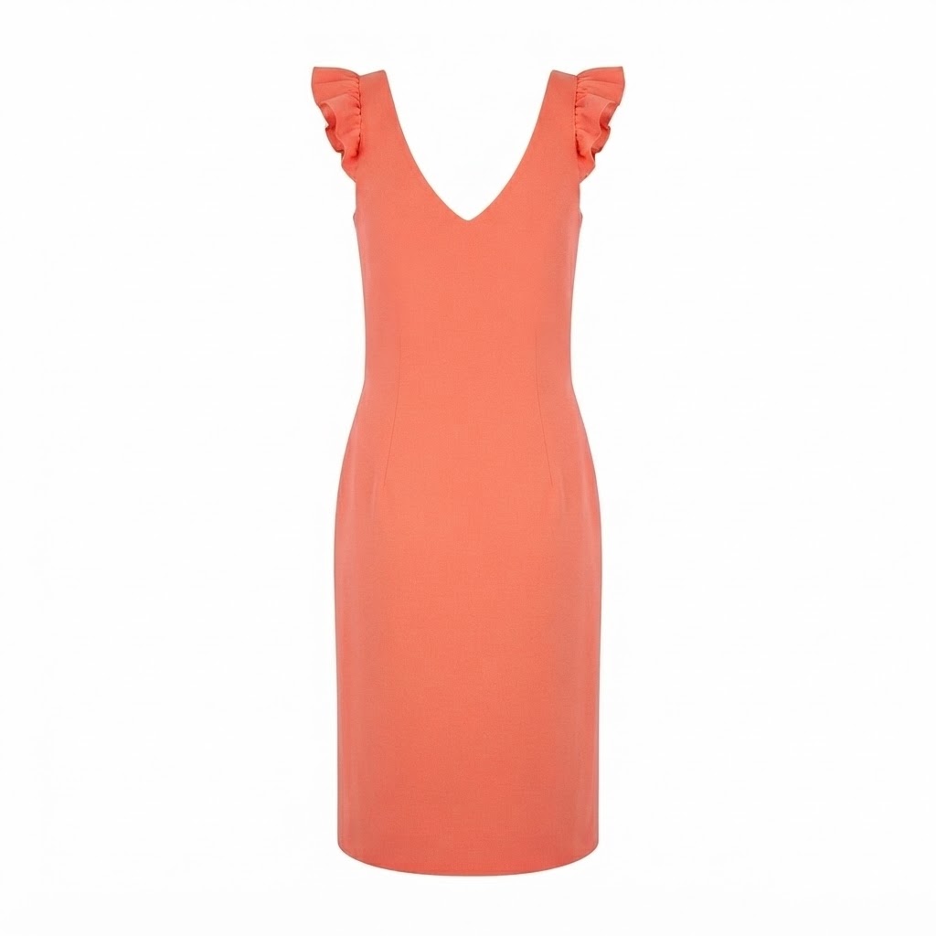 Rochie midi de dama portocalie cu volane pe umeri