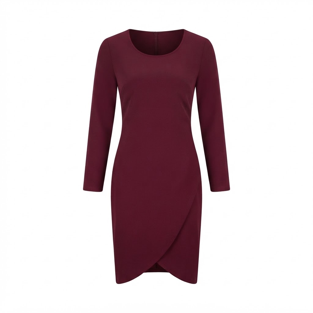 Rochie midi grena de dama cu croiala conica si maneci lungi Rochie midi grena de dama cu croiala conica si maneci lungi