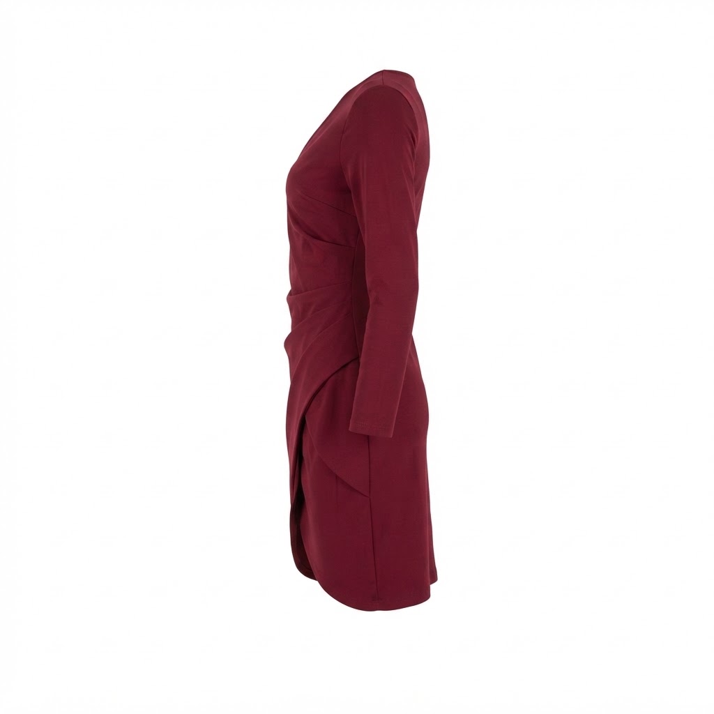 Rochie midi grena de dama cu croiala conica si maneci lungi