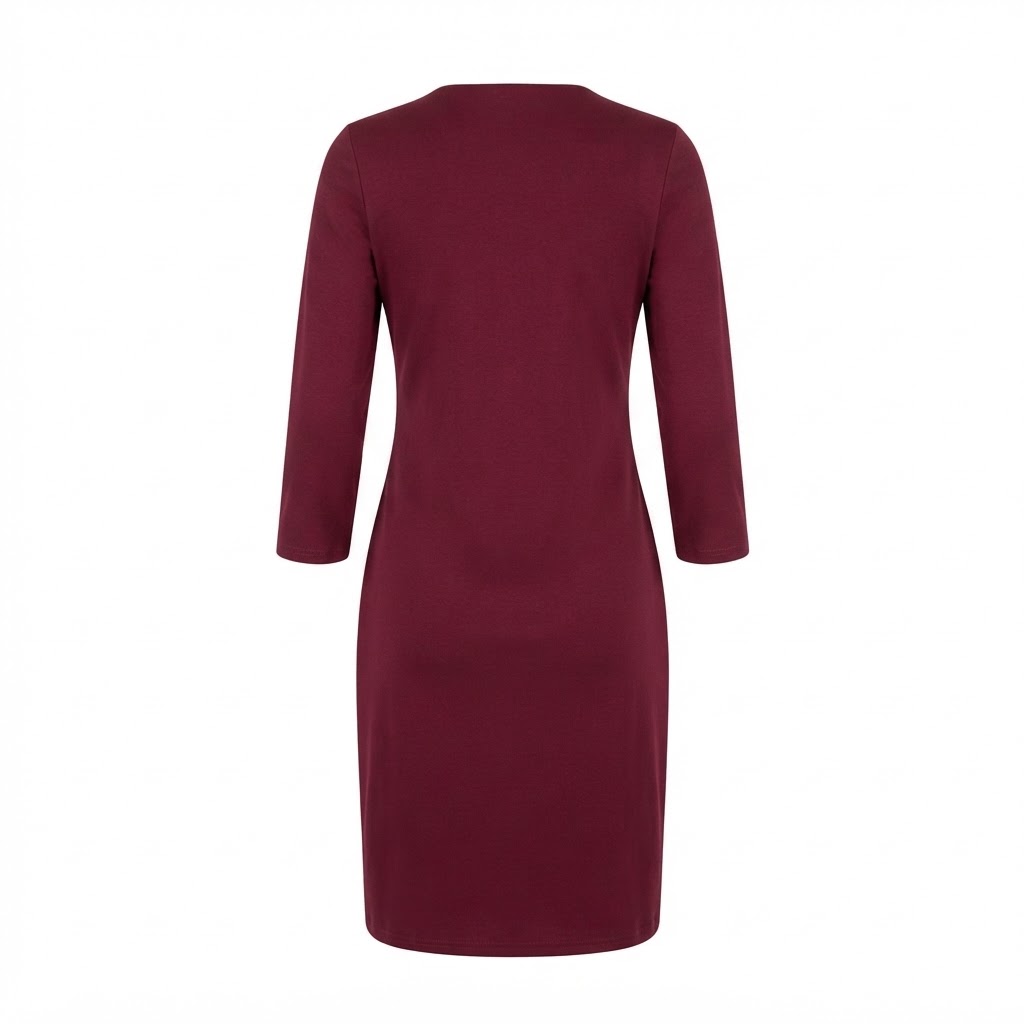 Rochie midi grena de dama cu croiala conica si maneci lungi