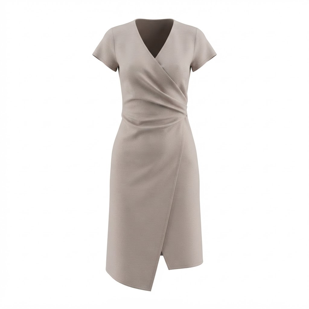 Rochie dama bej midi croiala petrecuta cu maneci scurte