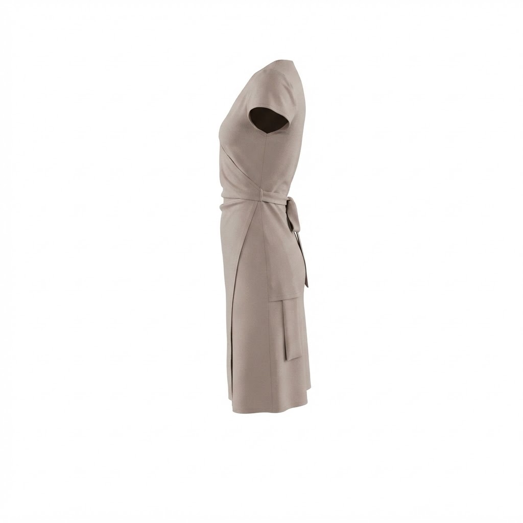 Rochie dama bej midi croiala petrecuta cu maneci scurte