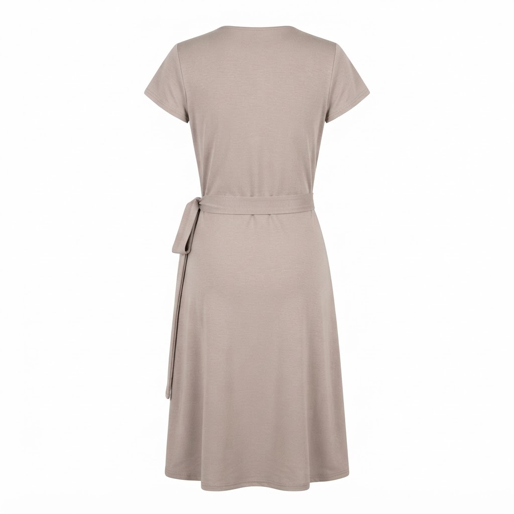Rochie dama bej midi croiala petrecuta cu maneci scurte