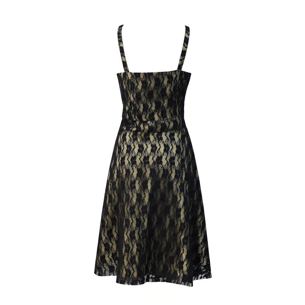 Rochie midi eleganta din dantela neagra cu imprimeu auriu