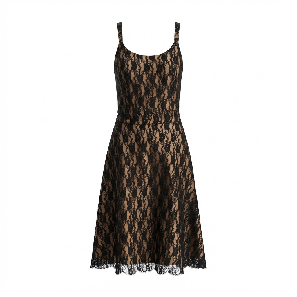 Rochie midi neagra din dantela cu bretele subtiri si croiala evazata Rochie midi neagra din dantela cu bretele subtiri si croiala evazata