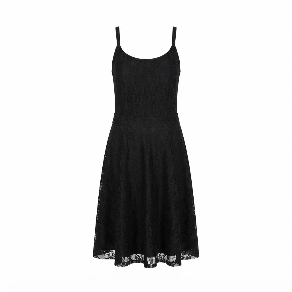 Rochie neagra scurta din dantela cu bretele subtiri Rochie neagra scurta din dantela cu bretele subtiri