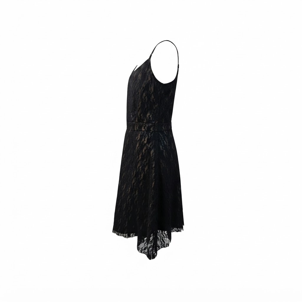Rochie neagra scurta din dantela cu bretele subtiri