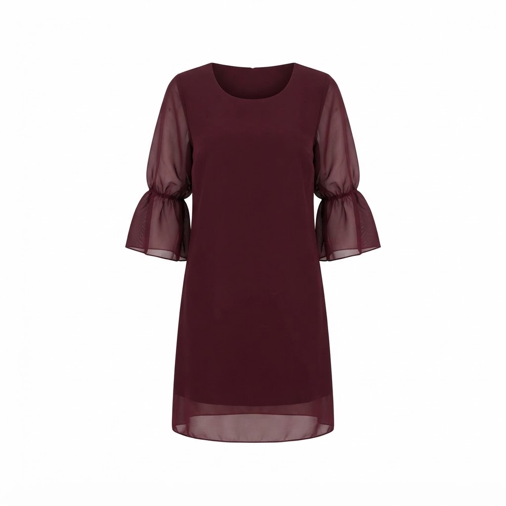 Rochie scurta dama grena din sifon cu maneci evazate Rochie scurta dama grena din sifon cu maneci evazate