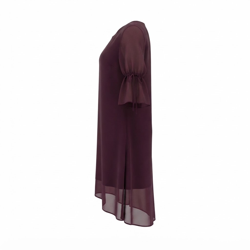 Rochie scurta dama grena din sifon cu maneci evazate