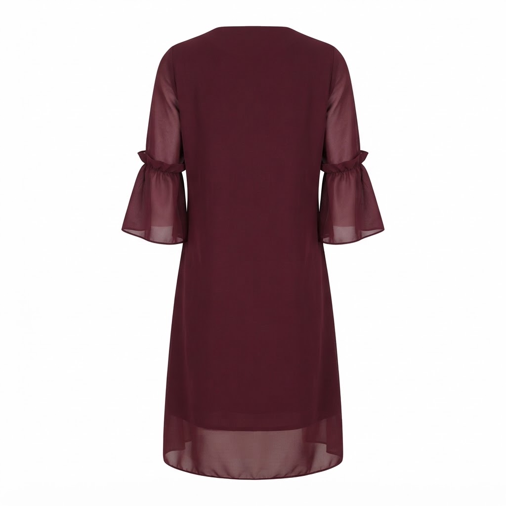 Rochie scurta dama grena din sifon cu maneci evazate