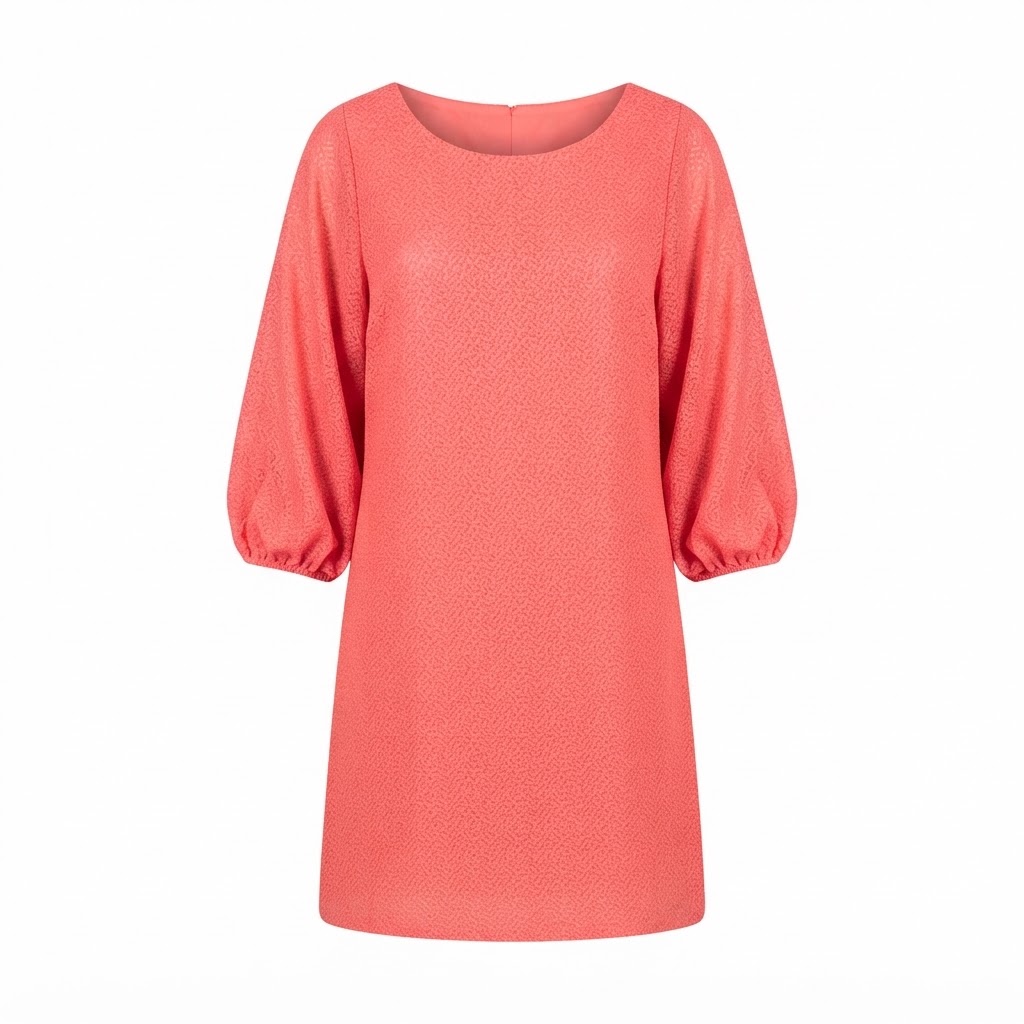 Rochie scurta de dama roz cu maneci bufante si croiala dreapta Rochie scurta de dama roz cu maneci bufante si croiala dreapta