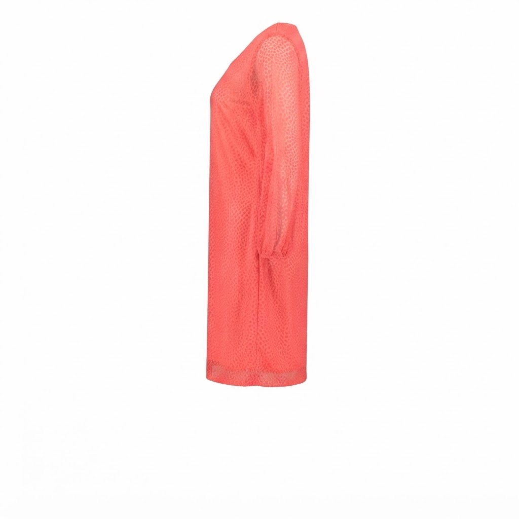 Rochie scurta de dama roz cu maneci bufante si croiala dreapta