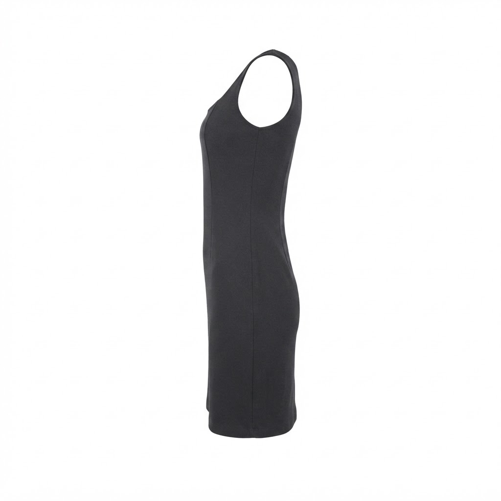 Rochie scurta de dama gri mulata fara maneci cu decolteu rotunjit.