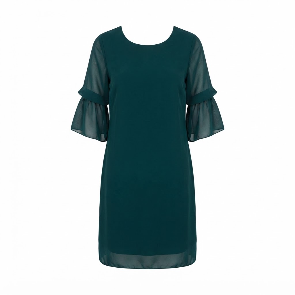Rochie verde dama din sifon cu maneci evazate si volane straturi Rochie verde dama din sifon cu maneci evazate si volane straturi