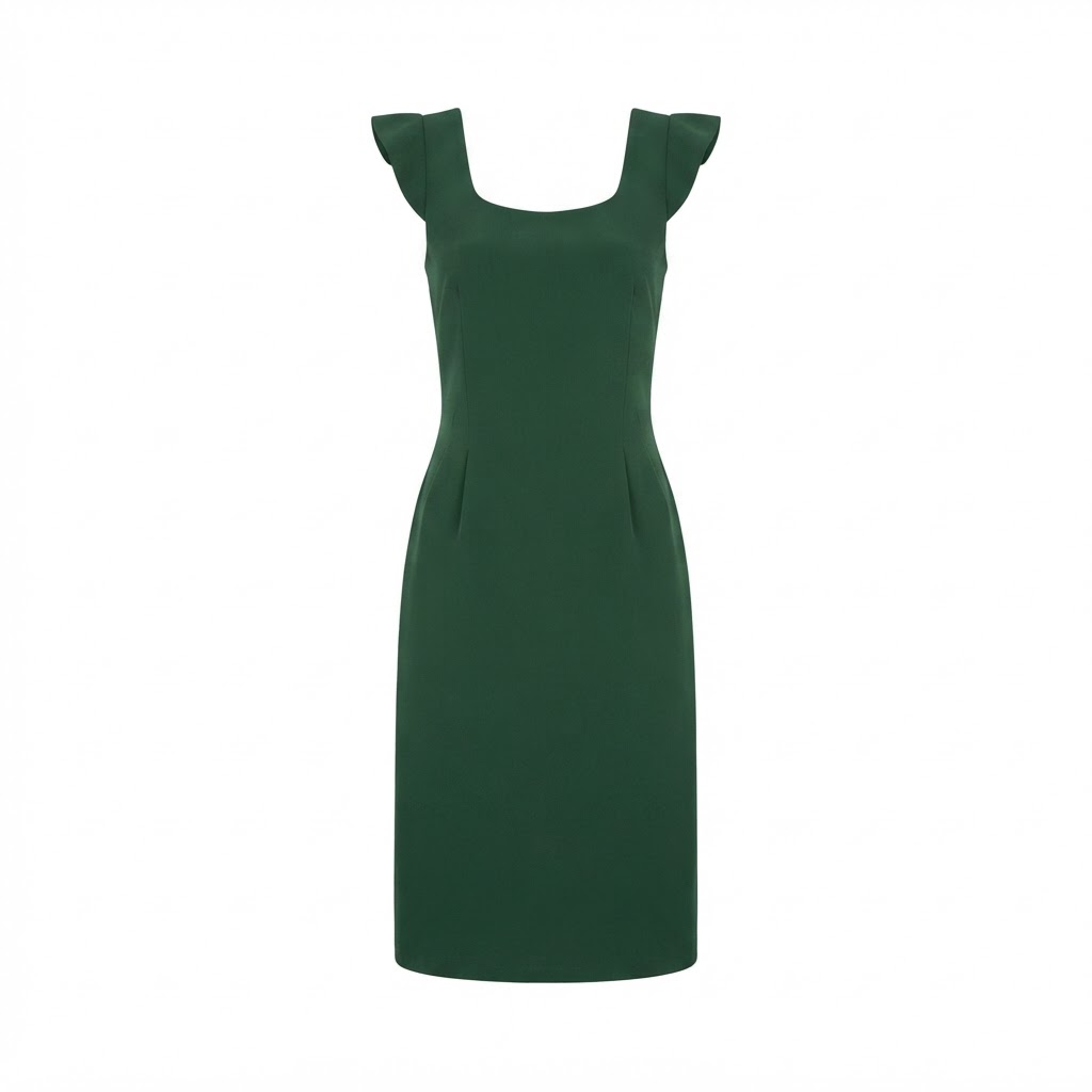 Rochie midi verde de dama cu maneci scurte si decolteu patrat Rochie midi verde de dama cu maneci scurte si decolteu patrat