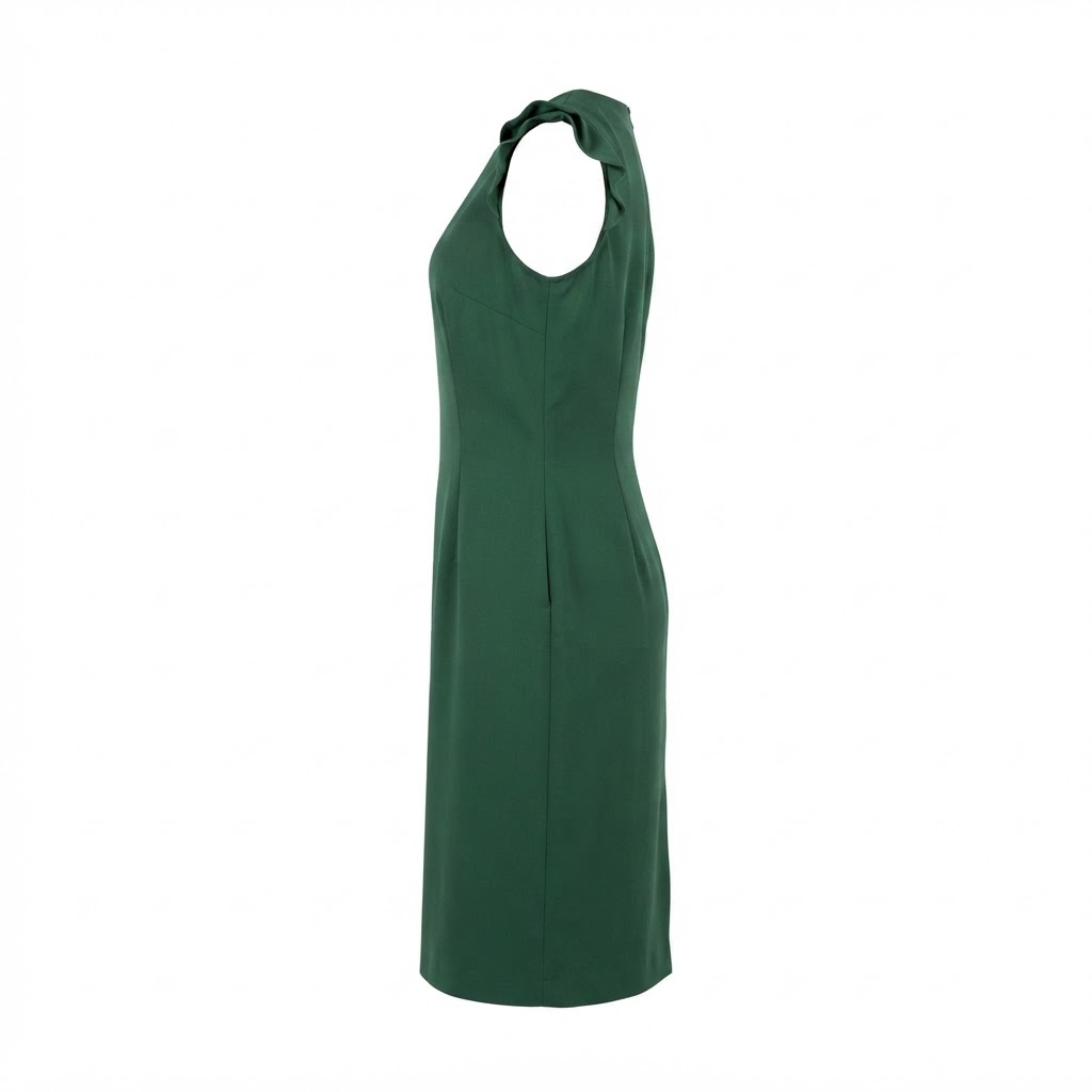 Rochie midi verde de dama cu maneci scurte si decolteu patrat