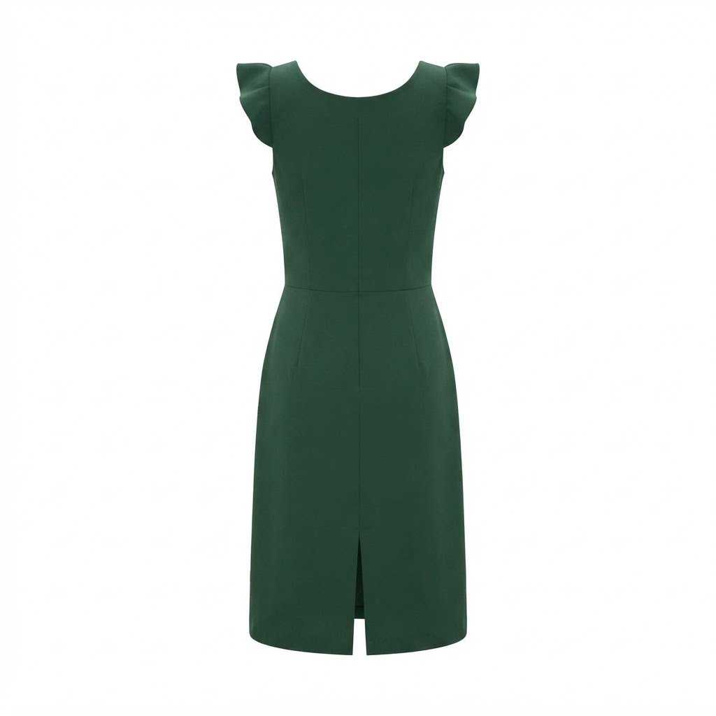 Rochie midi verde de dama cu maneci scurte si decolteu patrat