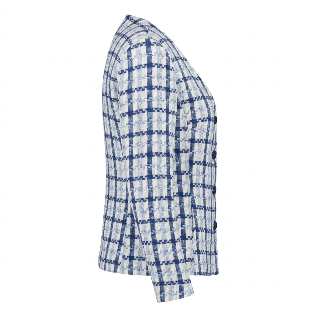 Sacou albastru din bumbac pentru dama cu model in carouri