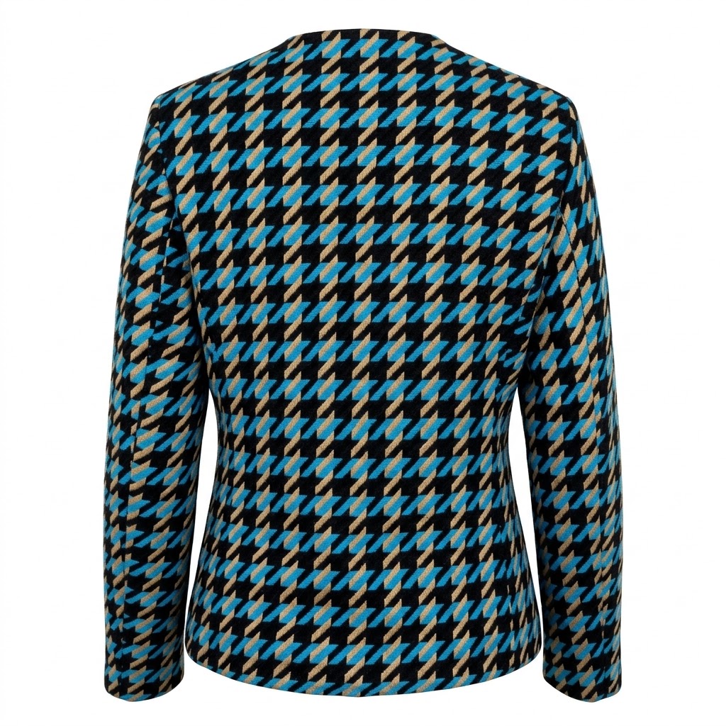 Sacou scurt din lana cu model houndstooth albastru si nasturi