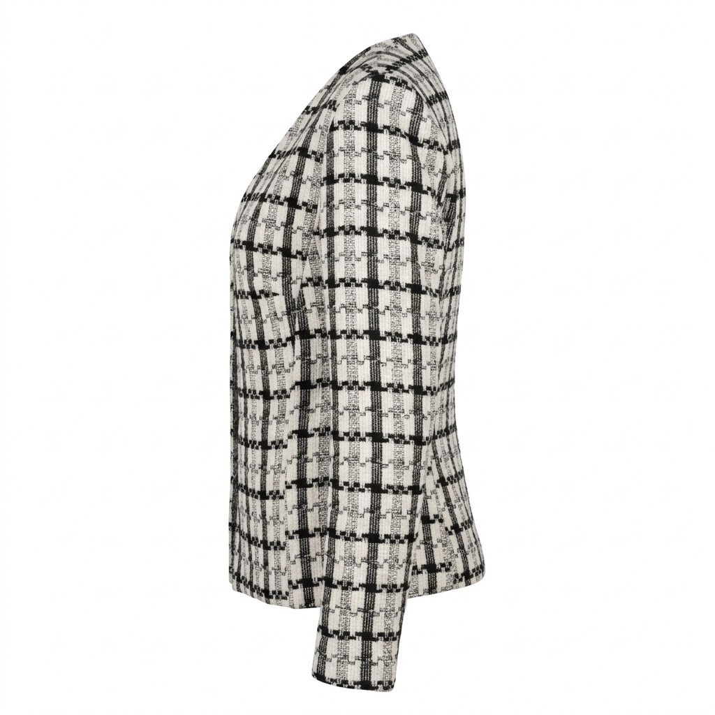 Sacou scurt din tweed bicolor pentru femei cu nasturi negri