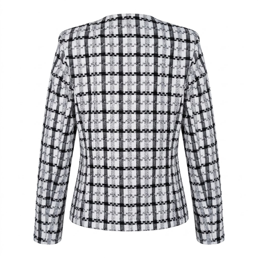 Sacou scurt din tweed bicolor pentru femei cu nasturi negri
