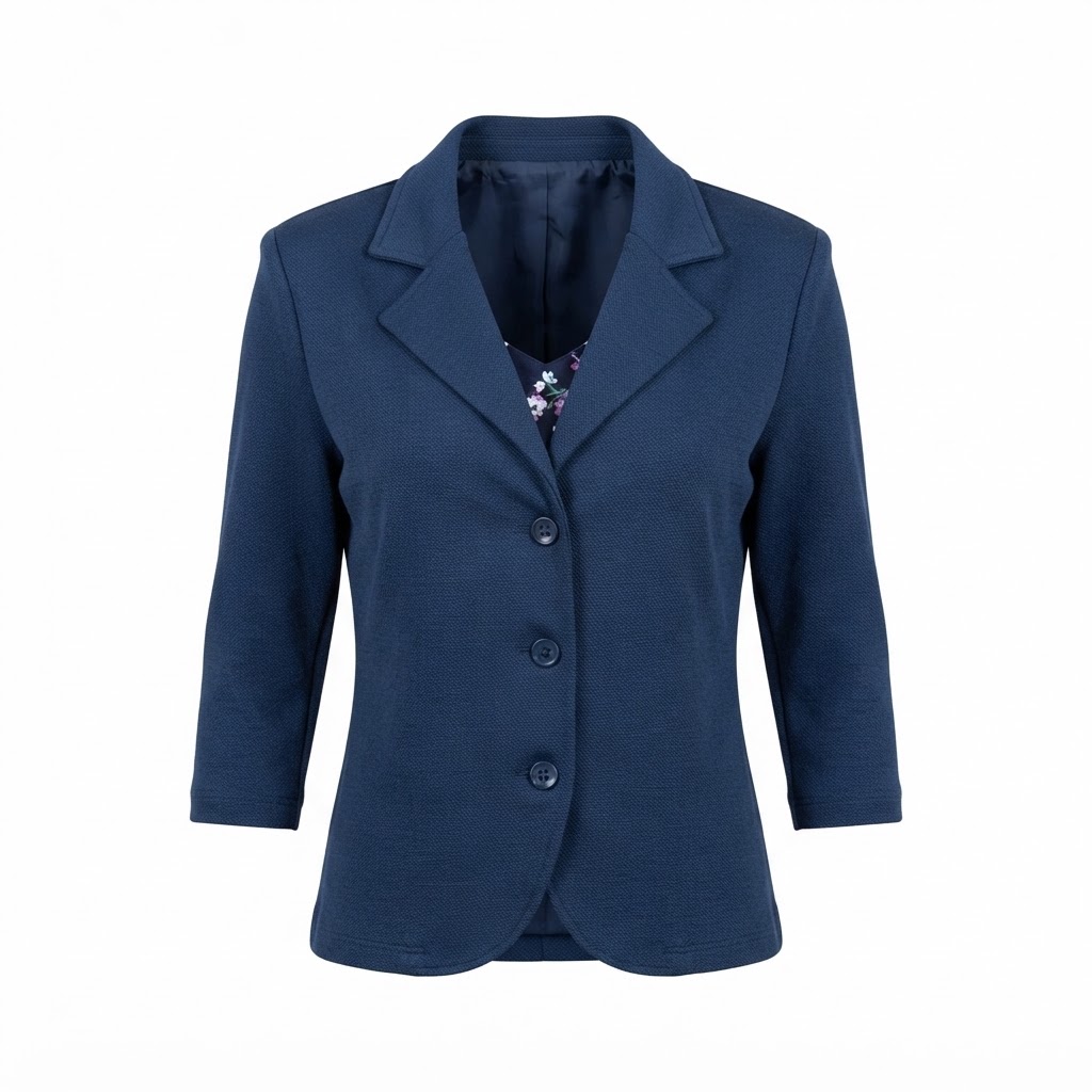 Sacou dama bleumarin elegant cu nasturi si maneci trei sferturi vizibil frontal