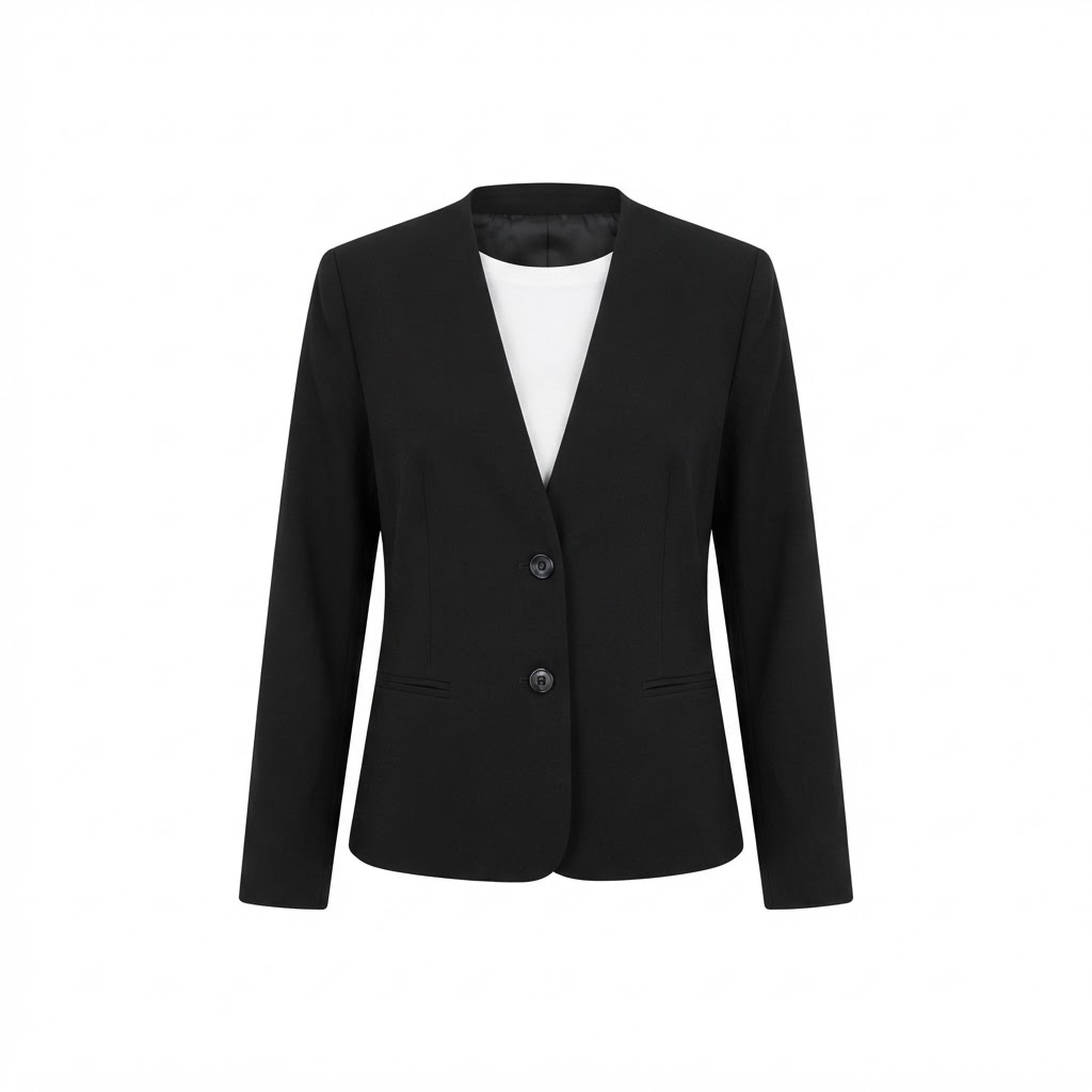 Sacou negru de dama elegant cu inchidere frontala cu nasturi