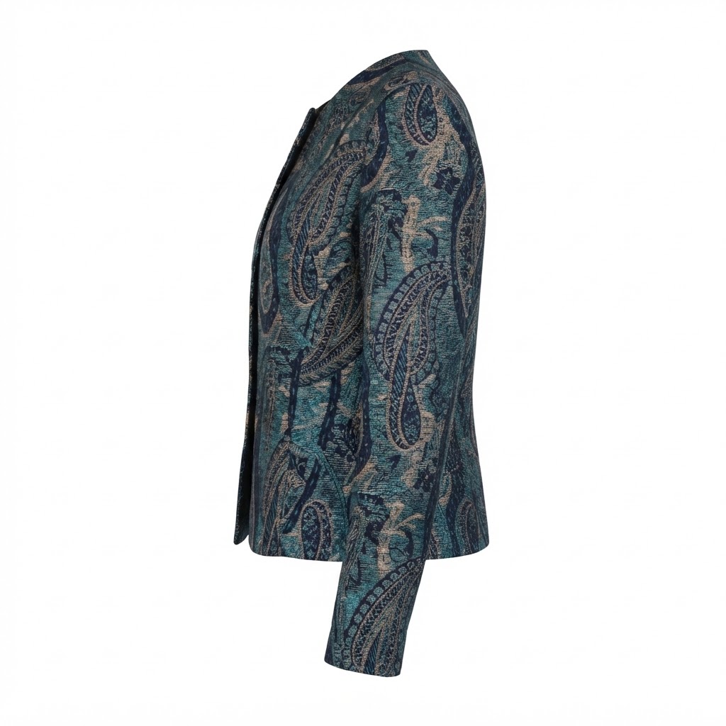 Sacou scurt damă din material jacard cu imprimeu paisley multicolor