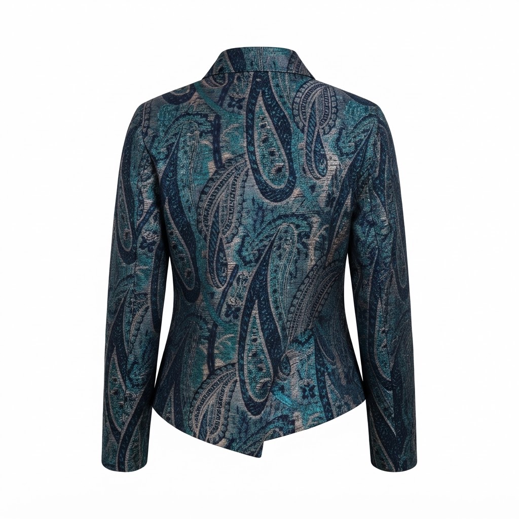 Sacou scurt damă din material jacard cu imprimeu paisley multicolor